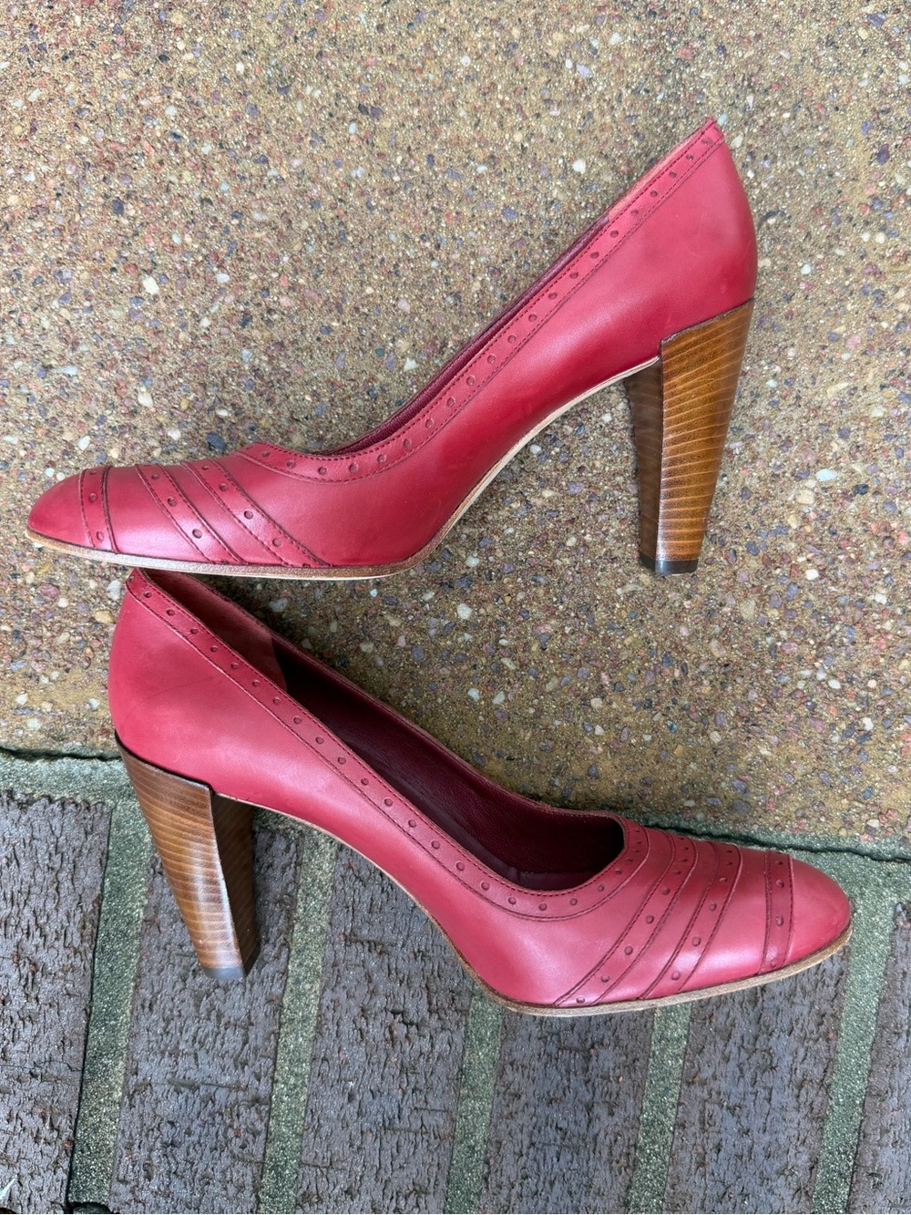 Max Mara Red Pumps, Block Heel with Perforated Design and Round Toe size 38